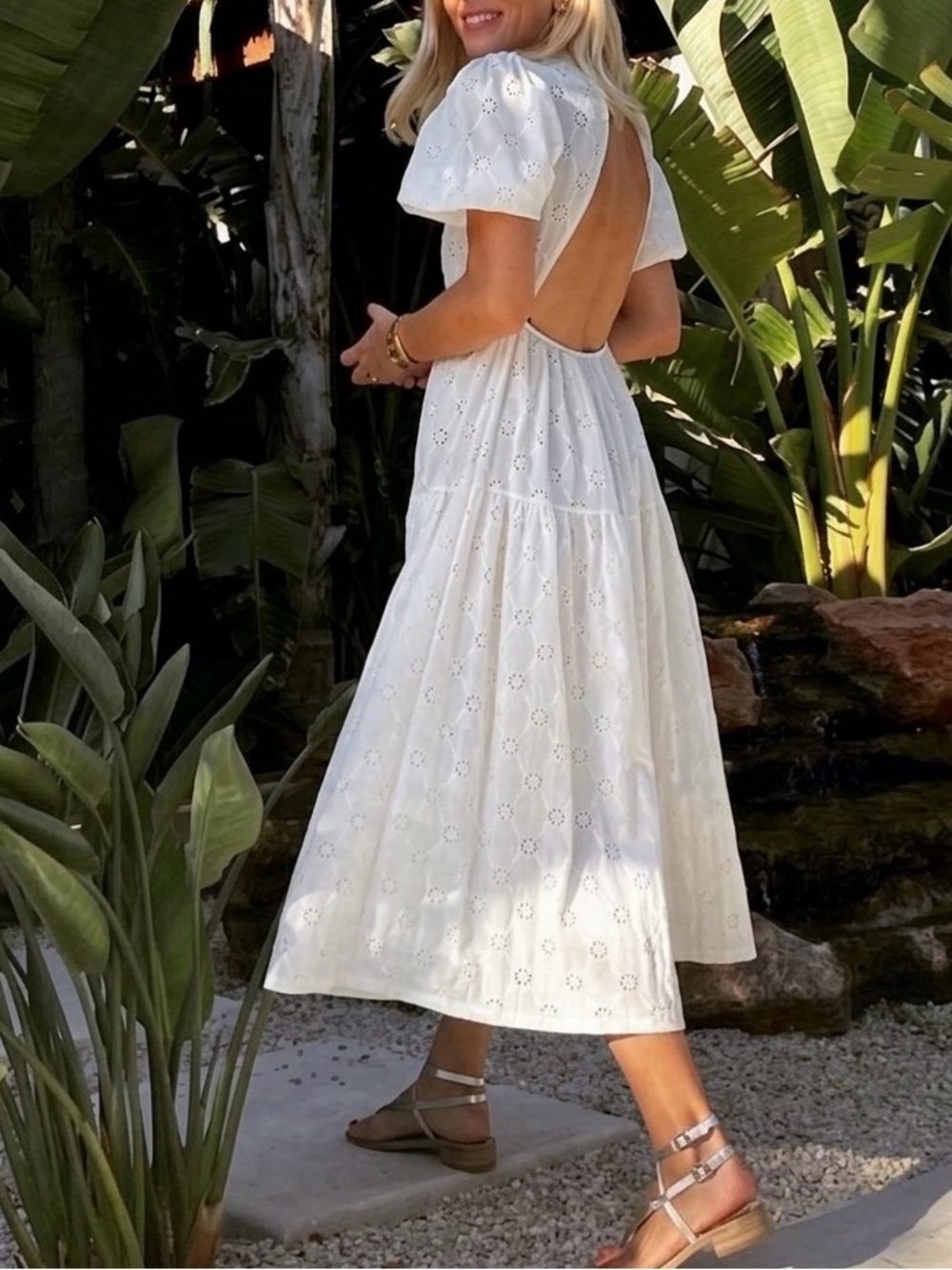 🤍 ZARA Cut Out Back Eyelet MIDI Dress sz Large - Picture 6 of 17